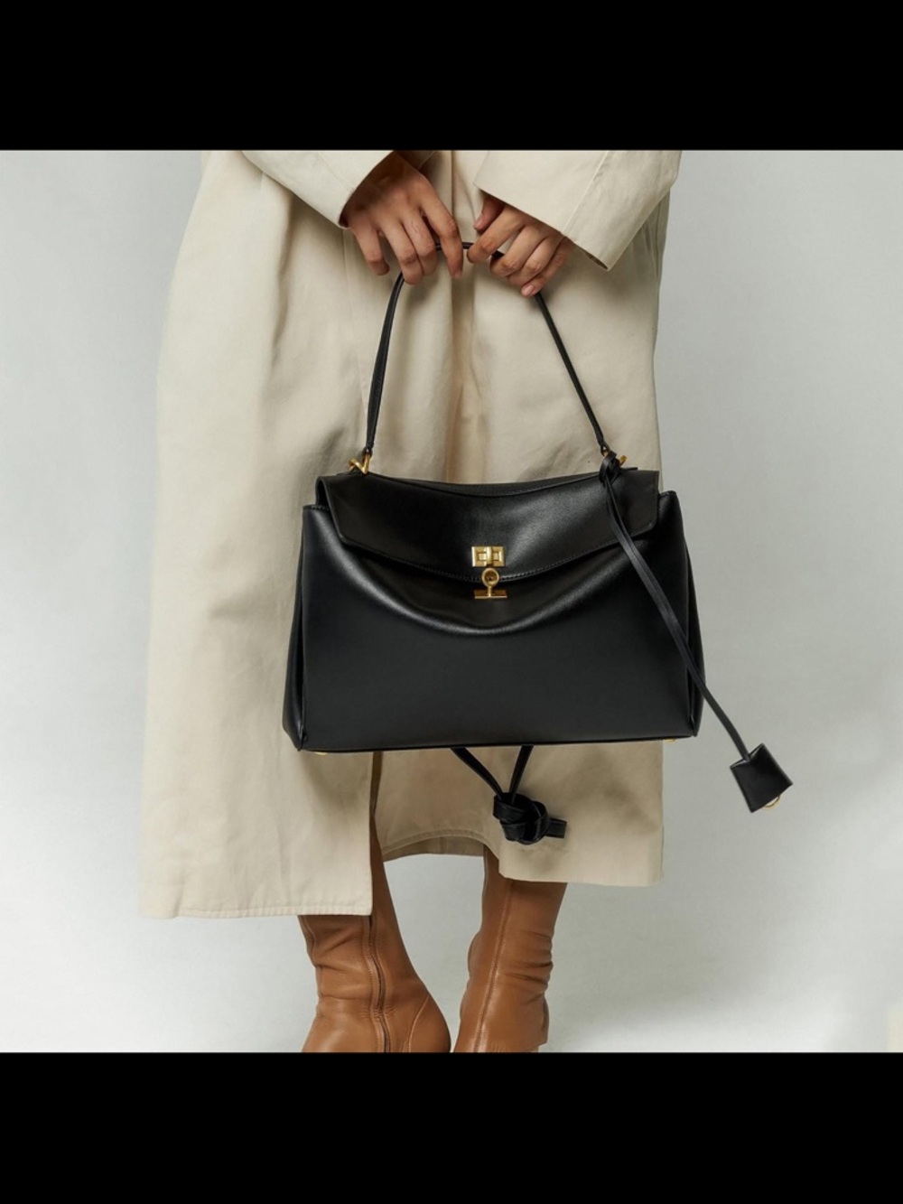 Etsy vegan leather Structured Black Leather Satchel with Gold-Tone Hardware